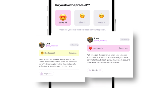 Review screen showing user feedback and emoji reactions